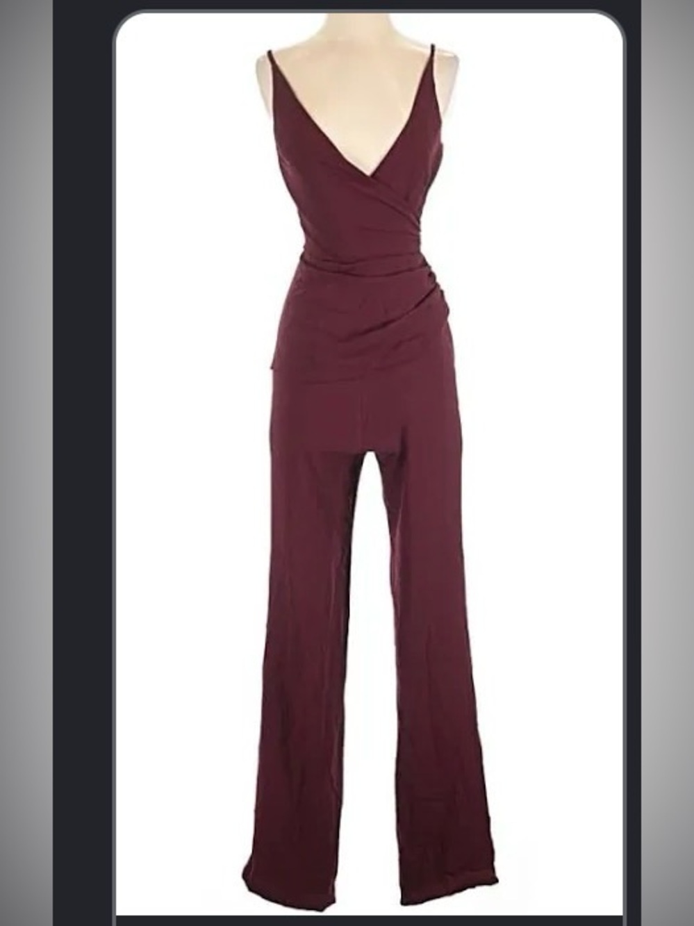 Dress the Population Burgundy Draped V-Neck Jumpsuit with Wide Legs